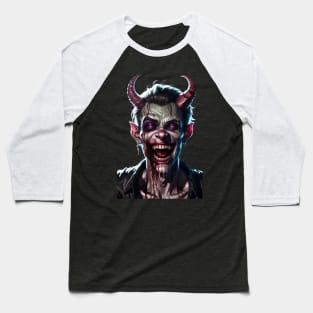 Crazy Laughing Devil with Bloody Smile Baseball T-Shirt